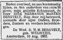 1883 Overlijden Dirk Hermanus Marten Bergvelt [1856 - 1883]  